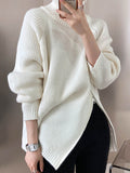 christmas outfit Dodobye Long Sleeves Loose Split-Joint Split-Side Zipper High Neck Sweater Tops