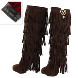 thanksgiving outfit Dodobye size 32-43 Flock Fur Women boots High heels Knee boots Fringe Tassels Fashion Black Red ZL4150