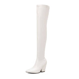 thanksgiving outfit Dodobye Thigh Boots 60cm Shaft Pointed Toe Block Heel 9.5cm Stretchy Booties Sexy Party Big Size 47 48