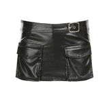 Dodobye Cool and handsome metal buckle short PU leather skirts for women sexy and tight fit low waist harajuku hip hugging y2k skirt