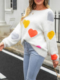 thanksgiving outfit Dodobye Valentine s Day Women Fuzzy Knit Sweater Long Sleeve Round Neck Heart Print Warm Pullover Sweater Fall Winter