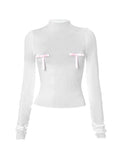 Dodobye-Solid Bow Decor Long Sleeve Tee