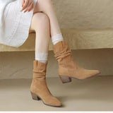 Dodobye 2025 New Mid-Calf Women's Boots Fashion Slip-on Modern Boots  Hot Sale Round Toe Square Heel Shoes