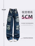 Dodobye Women Blue Cargo Jeans Korean Harajuku Y2k Vintage Denim Trouser 90s Aesthetic High Waist Cowboy Pants 2000s Trashy Clothes 2025