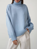 christmas outfit Dodobye High-Low Long Sleeves Solid Color Split-Joint High Neck Sweater Tops