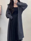 Black Friday Dodobye Casual Knitted Long Hooded Cardigan Women Korean Loose Solid Single-Breasted Sweaters Female Autumn Chic Elegant Daily Outwear