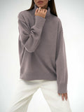 christmas outfit Dodobye Long Sleeves Loose Solid Color High Neck Knitwear Pullovers Sweater Tops