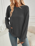 christmas outfit Dodobye High-Low Long Sleeves Pleated Solid Color Split-Joint Split-Side Round-Neck Sweatershirt