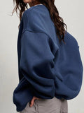 Dodobye-Solid Crew Neck Oversized Sweatshirt