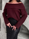 christmas outfit Dodobye Long Sleeves Loose Solid Color Split-Joint Off-The-Shoulder Pullovers Sweater Tops