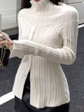 Dodobye-Long Sleeve Off-Shoulder Ribbed-Knit Sweater