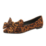 Dodobye Lady Plus Size Chinese  Bow-Knot Flats Leopard Printed Flock Tender Pointy Toe Women Leisure Shoes To Match Bags Italy Brown