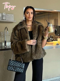 christmas outfit Dodobye New Chic Turndown Collar Women's Short Faux Fur Coat Elegant Loose Warm Long Sleeve Fluffy Jacket Ladies Autumn Winter Outerwear