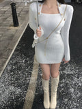 Dodobye 2025 Winter Blue Sexy Slim Bodycon Dress Woman Korean Fashion Elegant Knitted Dress Short Party Y2k Mini Dress Office Lady Chic