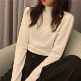 Black Friday Dodobye Harajuku Slim Knit Sweater Fall Winter Warm Mock Neck Simple Basic Casual Base Pullover Korean Solid Preppy All Match Jumpers