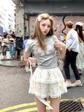 Dodobye 2025 New Korean Fashion Sweet Dot Lace Bow Mini Skirt Women Y2k Harajuku A-line Skirt Hot Girl Elastic High Waist Cake Skirts