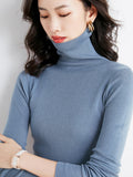 christmas outfit Dodobye Simple Skinny Long Sleeves Solid Color High-Neck Sweater Tops Pullovers