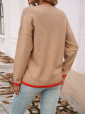 christmas outfit Dodobye Long Sleeves Loose Contrast Color V-Neck Pullovers Sweater Tops