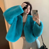 thanksgiving outfit Dodobye Plus Size Winter Korean Style Leather Alternative Eco-Friendly Plush Jacket High-End Thickened Cropped Overcoat For Plus Size