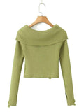 Dodobye-Long Sleeve Off-Shoulder Plain Ribbed-Knit Sweater