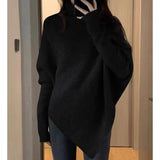 Black Friday Dodobye Irregular Knit Pullover Women Fashion Lazy Loose Solid Elegant Turtleneck Sweater Chic Vertical Pit Strip Harajuku Y2K Jumpers