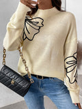 christmas outfit Dodobye Long Sleeves Loose Flower Shape Split-Joint High Neck Sweater Tops