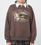 christmas outfit Dodobye Can't Talk Cat Print Sweatshirt