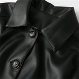 Black Friday Dodobye 2024 Autumn New Product Women's Clothing Style Flip Collar Long Sleeve Buckle Decoration Leather Short Jacket Coat