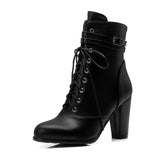 thanksgiving outfit Dodobye Autumn Mid-Calf boots Pointed toe 9cm heels Buckle Cross-tied Big size 33-44 Black Club S1995