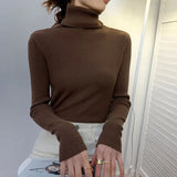 Black Friday Dodobye Zoki Autumn Fashion Women Turtleneck Sweater Korean Long Sleeve Simple Basic Slim Elastic Jumper Solid Screw Thread Elegant Tops