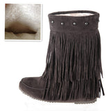 thanksgiving outfit Dodobye Women's 2 Layer Fringe Tassels Flat heel Half knee high Boots fur Shoes Big Size 34-47 Snow Boots Zapotos