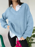 Black Friday Dodobye Casual Knitted V-neck Sweaters Women Vintage Loose Solid Thin Pullover Sweater Female Autumn Soft Chic Daily Street Outwear