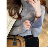 Dodobye 2024 Fall and Winter  Women Velvet Thicken Warm Sweaters Semi Turtleneck Knit Thermal Pullovers Solid Ribbed Sweater Women