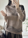 christmas outfit Dodobye Long Sleeves Loose Contrast Color High Neck Pullovers Sweater Tops