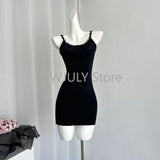 Dodobye Woman Sexy Slim Bodycon Suit Basic Black Sleeveless Dress Outfit Sweet Knitted Mini Dress Y2k E-grils Elegant Set Female Chic