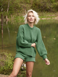 christmas outfit Dodobye 2025 Autumn and Winter Knitted Suit Sweet Solid Color Loose Sweater Sexy Slim Shorts Set