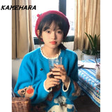 Dodobye Sweet Japanese College Style Cartoon Teddy Bear Jacquard Design Pullover Sweaters Autumn Winter Warm Knit Y2k Pullovers