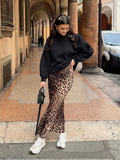 Dodobye 2024 Summer Woman Leopard Print Skirt Vintage High Waist Loose Midi Skirts Chic Elegant Casual Streetwear Women's Skirt