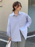 Dodobye Preppy Style Women Harajuku Shirt New Korean Fashion Loose Chic Blouse Autumn All Match Long Sleeve Design Lady Blue Tops