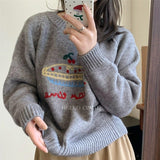 christmas outfit Dodobye 2025 new autumn and winter Korean style round neck fruit cake jacquard sweater lazy thick loose sweater women clothing y2k tops