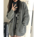 Black Friday Dodobye Gray Cardigan Sweater Women Korean Medium-Length Spring Autumn Loose Lazy Vintage Knit Sweater Casual Buttons Harajuku Jumpers