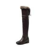 thanksgiving outfit Dodobye Snow Boots fur Women Leather Boots Med Block Heels Over The Knee Boots Lady Shoes Bota Feminina Size 44 46