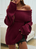 christmas outfit Dodobye Flared Sleeves Long Sleeves Solid Color Off-The-Shoulder Sweater Tops