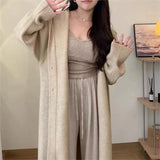 Black Friday Dodobye Casual Knitted Long Hooded Cardigan Women Korean Loose Solid Single-Breasted Sweaters Female Autumn Chic Elegant Daily Outwear