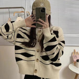 Black Friday Dodobye Zoki Y2K Wave Striped Cardigan Sweater Women Fashion Warm Long Sleeve Knitted Crop Top Female Casual Button O Neck Cardigans