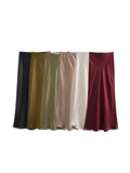 Dodobye Ladies Satin Skirt Women High Waist Long Skirts For Women Spring Summer Black Midi Skirt Office Lady Elegant Women's Skirts