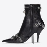 Dodobye 2025 Women's Fashion High-heeled Ankle Boots Fall New Pointed Side Zipper Metal Buckle Buckle Temperament Stiletto