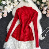 Black Friday Dodobye Pit Stripe Knit Sweater Women Korean Fall Winter Fashion Slim Elegant Solid Half High Collar Long Sleeve Pullover Basic Chic Top