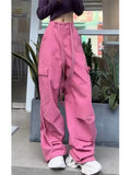 Dodobye Women Pink Cargo Pants Harajuku Aesthetic Parachute Pants Oversize Sweatpants Y2k 2000s Aesthetic Vintage Trouser Trashy Clothes