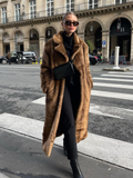 christmas outfit Dodobye 2024 Brown Chic Women's Fluffy Faux Fur Long Coat Fashion Thicken Warm Lapel Full Sleeve Overcoat Lady Winter Plush Streetwear